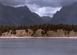 Mountain landscape at Yellowstone, from the lake