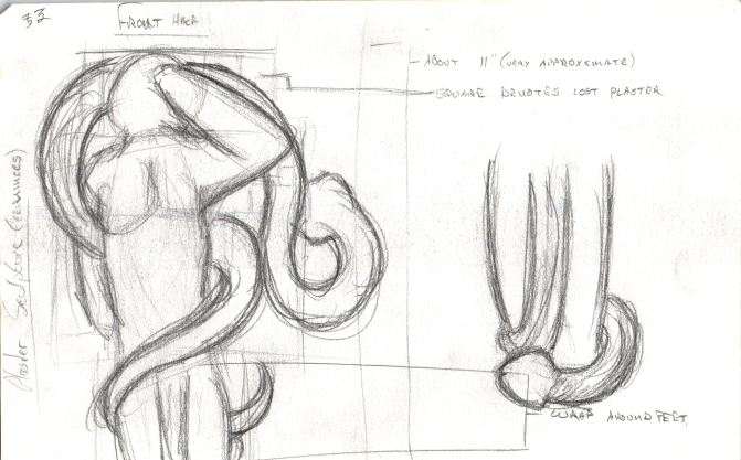 Sculpture plans for a man saluting, wrapped in a snake.
