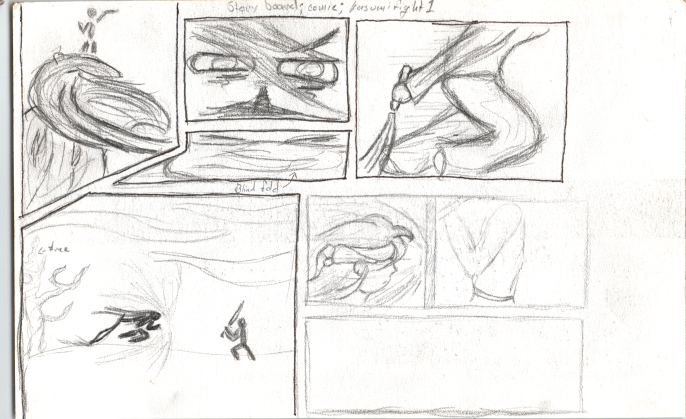 Pencil sketch plans for a storyboard, incomplete